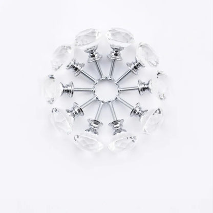 10Pcs/set 30mm Diamond Shape Design Crystal Glass Knobs Cupboard Drawer Pull Kitchen Cabinet Door Wardrobe Handles Hardware