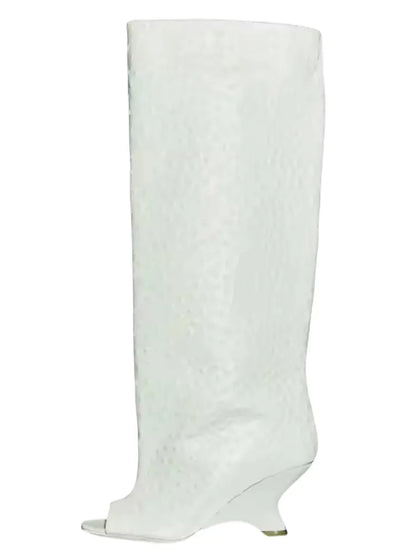 Four Seasons Spring/Summer New Women's Thick High Heels Knee Boots Fashion Show Fish Mouth High Heels Boots Women's Tall Boots