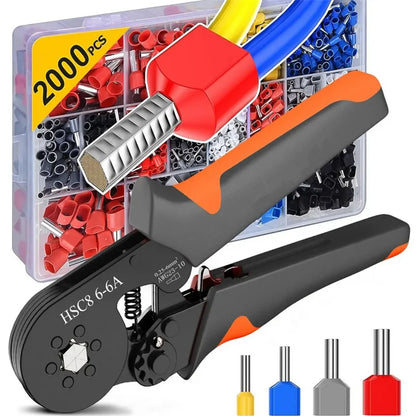 Hexagonal Self-Adjustable Ratchet Ferrule Crimping Tool Kit 23-10AWG 0.25-6mm2 Crimper Kit with 400-2000pcs Wire Terminals
