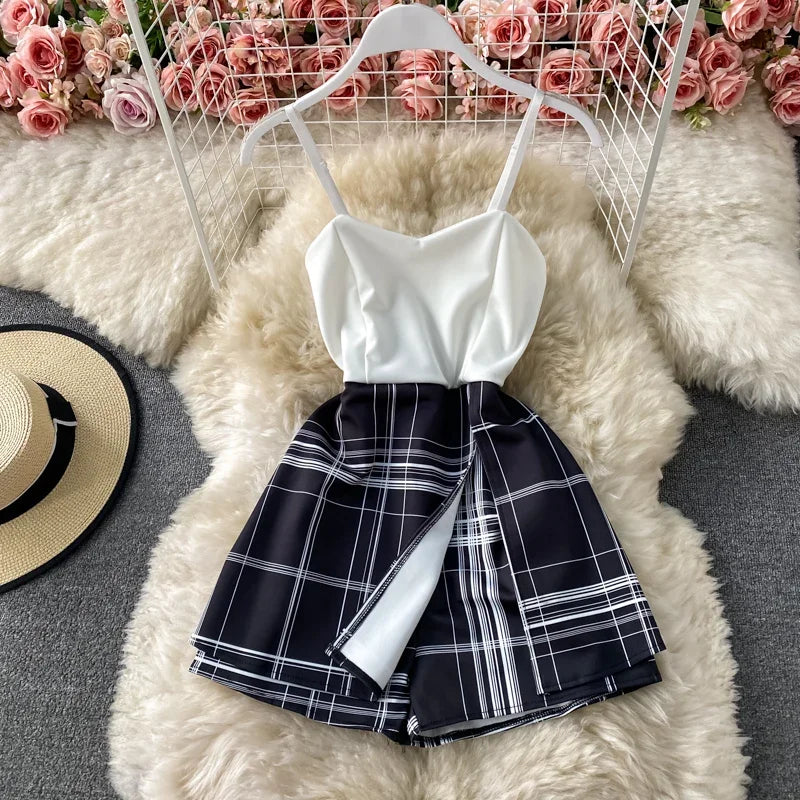 2021 plaid bodysuit woman Sexy Bodysuits strap jumpsuits woman rompers for women shorts hot playsuit