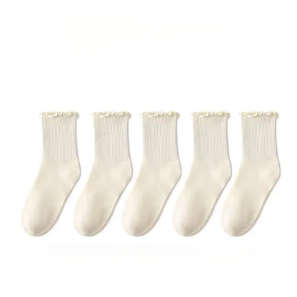 5 Pairs /Lot Socks for Women Ruffle Middle Tube Ankle Short Breathable Black White Set Spring Autumn