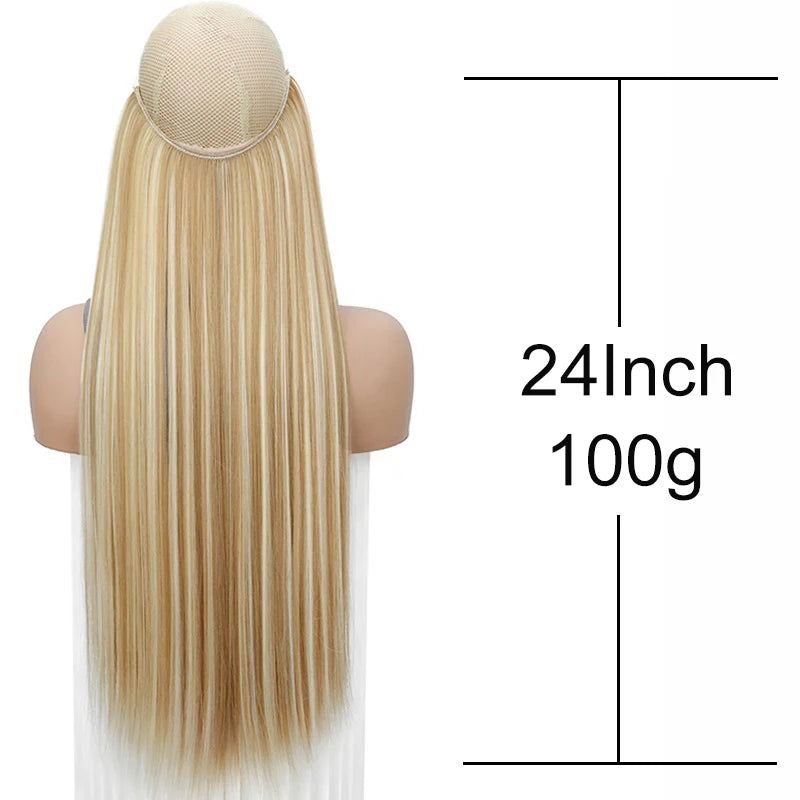 24Inch Synthetic Invisible Hair Extension Fish Line Fake Hairpiece Black Brown Hair Accessorie for Women