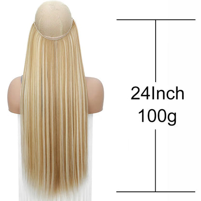 24Inch Synthetic Invisible Hair Extension Fish Line Fake Hairpiece Black Brown Hair Accessorie for Women