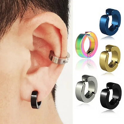2pcs Punk Non Piercing Clip Earrings for Man Woman, Titanium Steel Stud Earrings Teens Hip Hop Style Ear Ring Jewelry Accessory