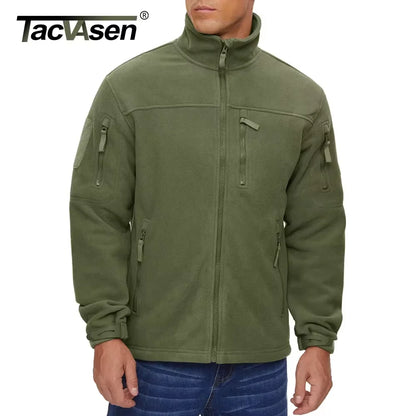 TACVASEN Full Zip Up Green Fleece Jacket Thermal Warm Work Coats Mens Zipper Pockets Jacket Hiking Training Outwear Windbreaker