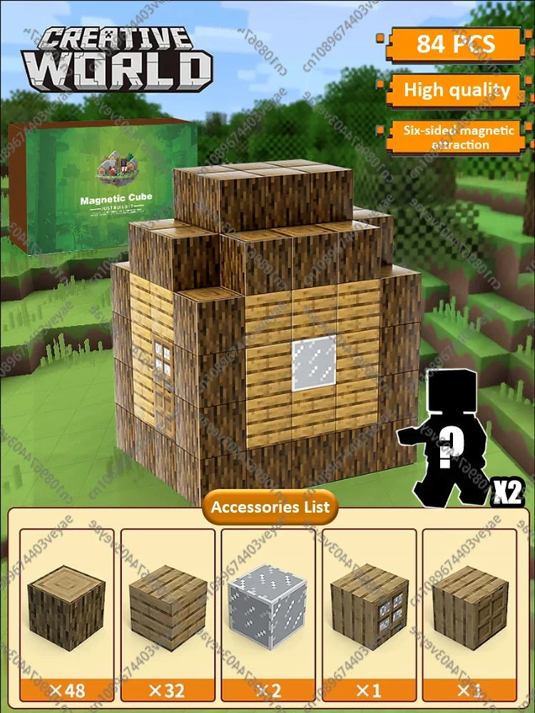 Magnetische Bausteine ​​Mine World Magnetwürfel-Set für Jungen und Mädchen, Kinder ab 3 Jahren, DIY-Modell, Kinder, STEM, sensorisches Spielzeug, Geschenk 