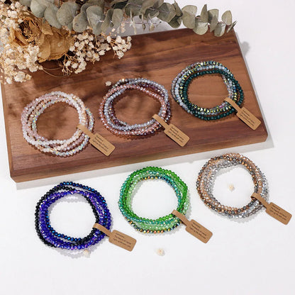 Fashionable 4 Piece Beaded Bracelet Set for Women Colored Crystal Glass Multi-Layered Beaded Bracelet Women's Charm Bracelet