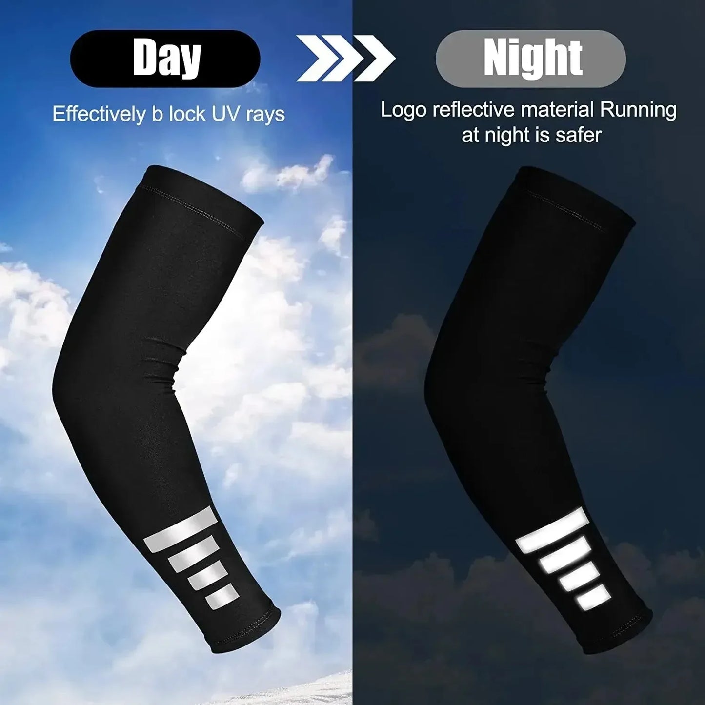 2Pcs Ice Silk Arm Sleeves for Summer Quick-Drying Breathable Sun Protection Reflective Night Running Cycling Arm Covers
