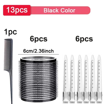 13pcs Black Self Grip Hair Rollers No Heat Hair Curlers Heatless Curls Hair Bangs Volume Self-adhesive Hook DIY Styling Tools