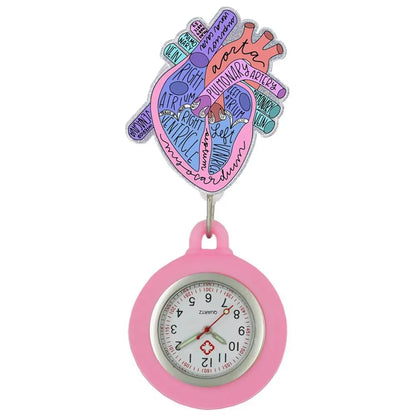 Heart Shape Icons Retractable Nurse Doctor Shiny Badge Reel Clip Pocket Watches Hospital Medical Working Office Hang Clock