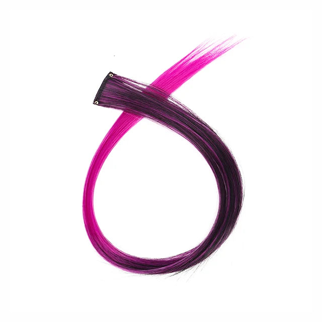 5PCS 22Inch Synthetic Long Straight Hair Clips Rainbow Hair Extension Colored Red Green Blue Hairpiece for Women