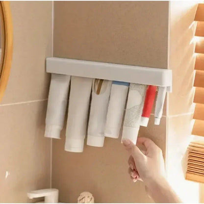 Wall Mount Bathroom LongToothpaste Holder Multifunctional Space-Saving Toothpaste Holder No Drilling Required Storage Rack