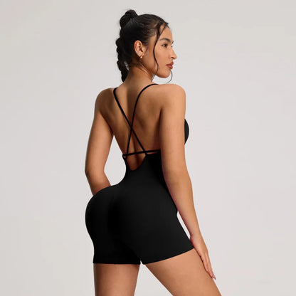 Backless Women's Bodysuit Yoga Combi-pants Shorts Jumpsuits Gym-to-Street Overalls Summer Fitness Jumpsuit for Gym Rompers