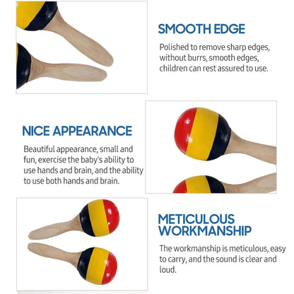 1 Pair Wooden Maracas Sand Hammer Rumba Shakers Rattles Sand Hammer Percussion Instrument Musical Toy for Kid Children Games