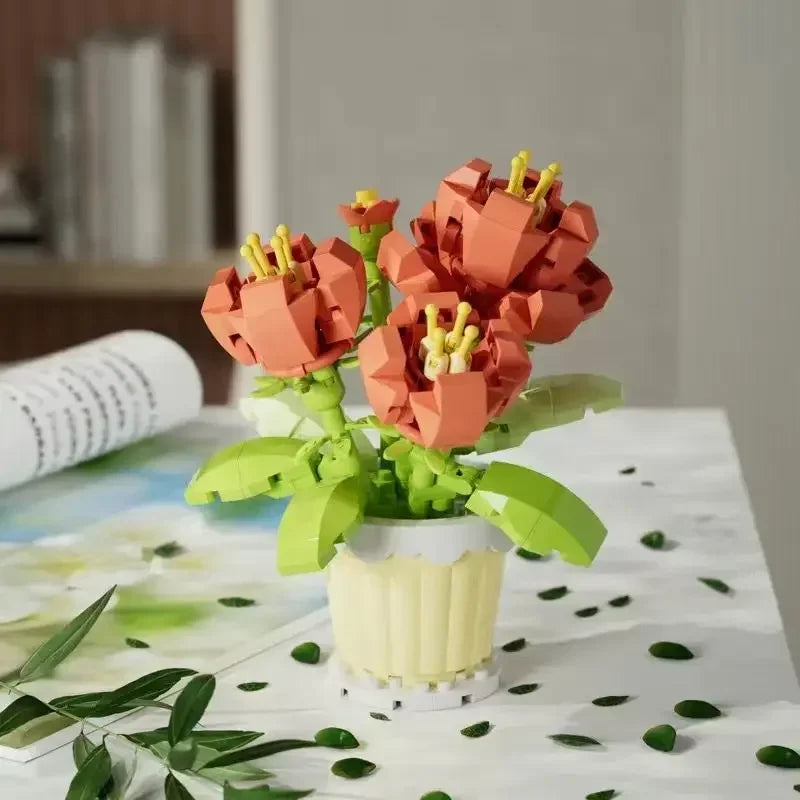 Mini Flower with Pot Micro Building Blocks Toys - Intricate Floral Details, Multiple Styles Available for Home and Office D¨¦cor