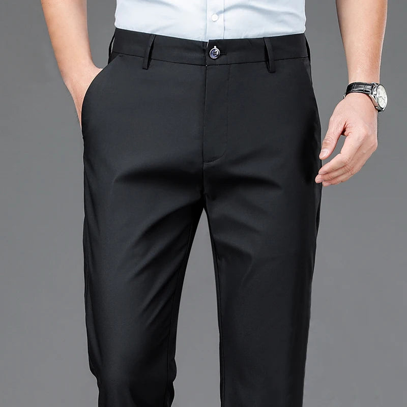 Men's smart casual pants elastic sports men's quick drying pants spring and autumn straight leg office black navy blue work pant