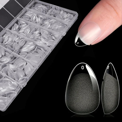 600Pcs Nail Tips Short Almond Shaped Half Matte Clear Acrylic False Nail Tips for Nail Extension Manicure Tools