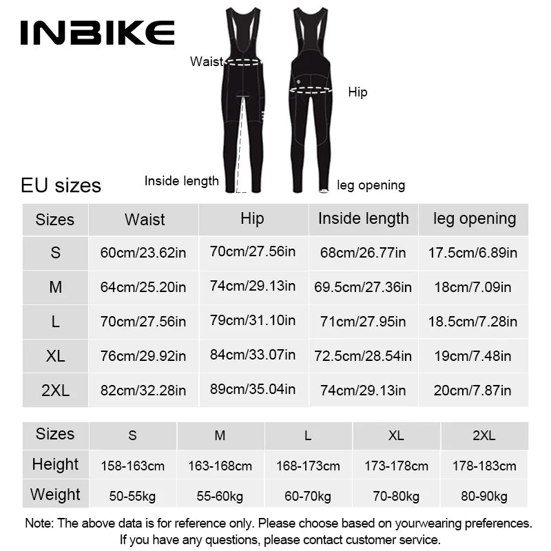INBIKE Winter Cycling Bib Pants Thermal Fleece Men's MTB Cycling Clothing 3D Padded Cold Weather Bike Bib Tights Legging Clothes