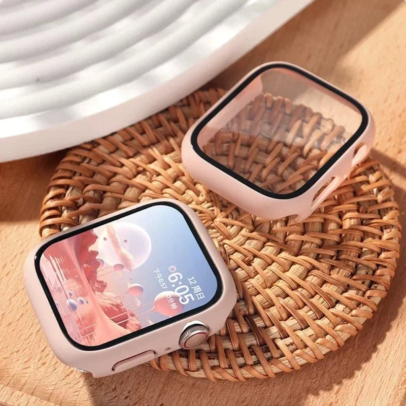 Tempered Glass+Cover For Apple watch Case 45mm 41mm 44mm 40mm 42mm Screen Protector Apple Watch Accessories serie 9 4 5 6 SE 7 8