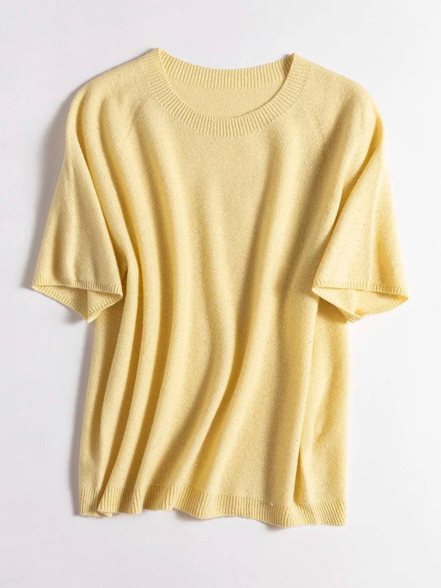 SuyaDream, 100%Merino Wool Pullovers for Woman, Round Neck, Short Sleeved Sweaters, 2025 Fall Winter Soft Warm Top, Pink, Olive