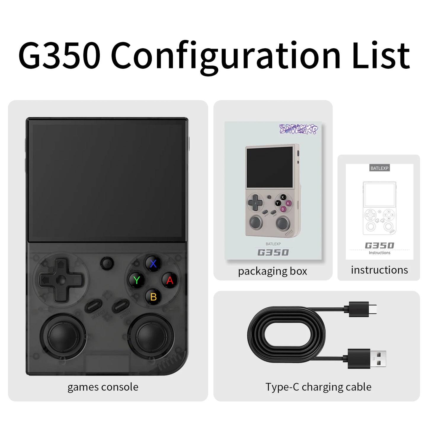 BATLEXP G350 Retro Handheld Game Console Linux 64-bit System 3.5" IPS Screen RK3326 Portable Pocket Video Player 64GB 4000 Games