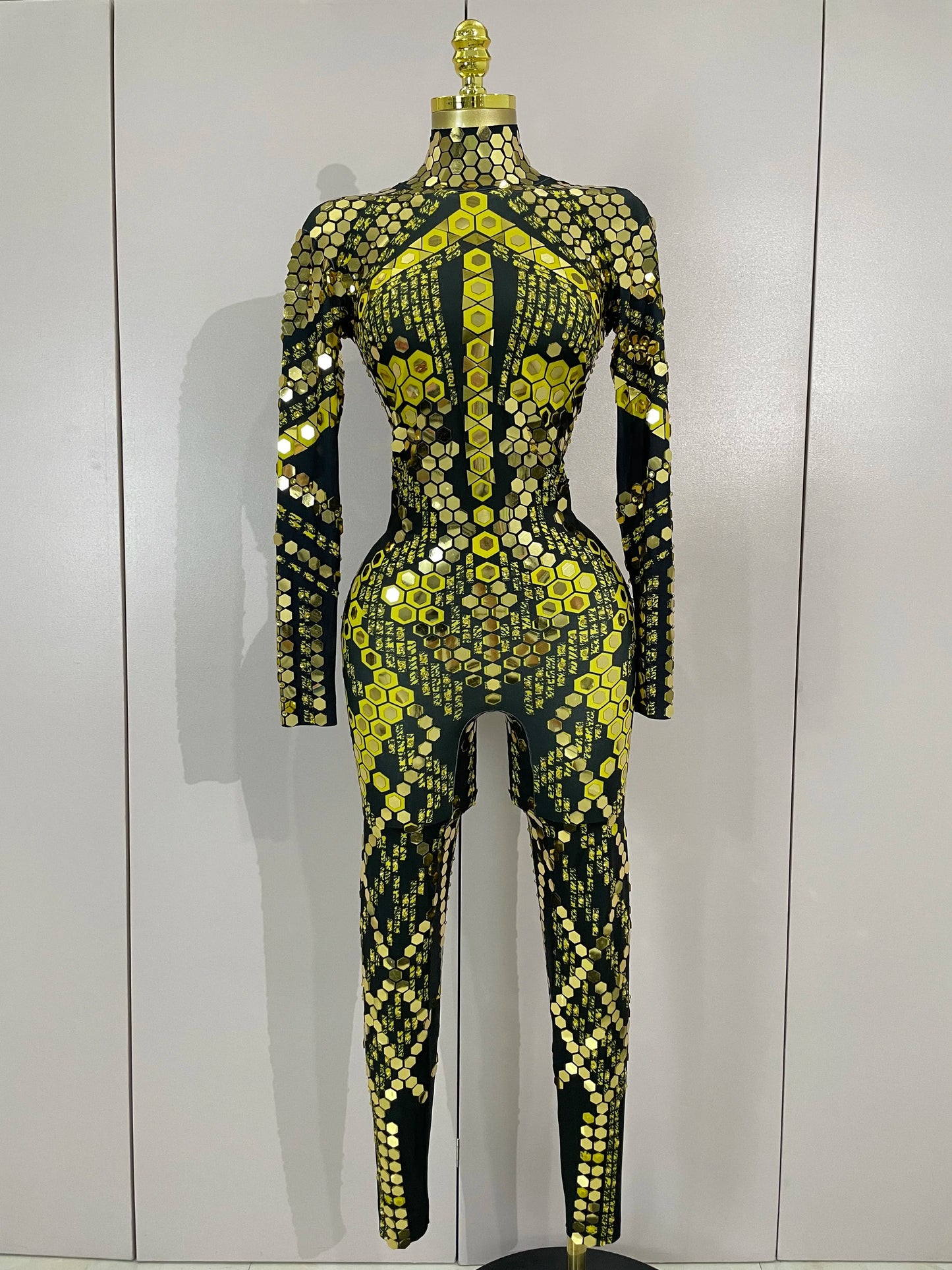 Sexy Shiny Silver Sequins Mirror Black Spandex Jumpsuit 2025 Women Prom Dancer Singer Costume Evening Birthday Show Stage Outfit