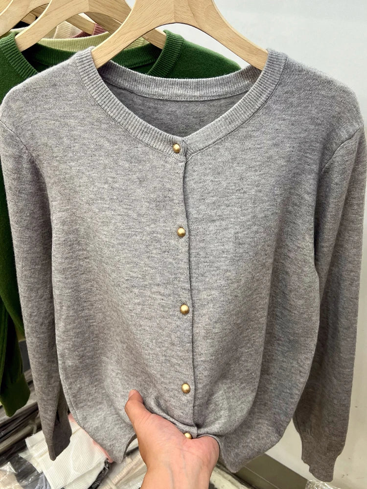 AOSSVIAO Long Sleeve Sweaters Cardigan Spring Autumn Women O-Neck Knitwear Tops Clothing Fashion Basic Tops