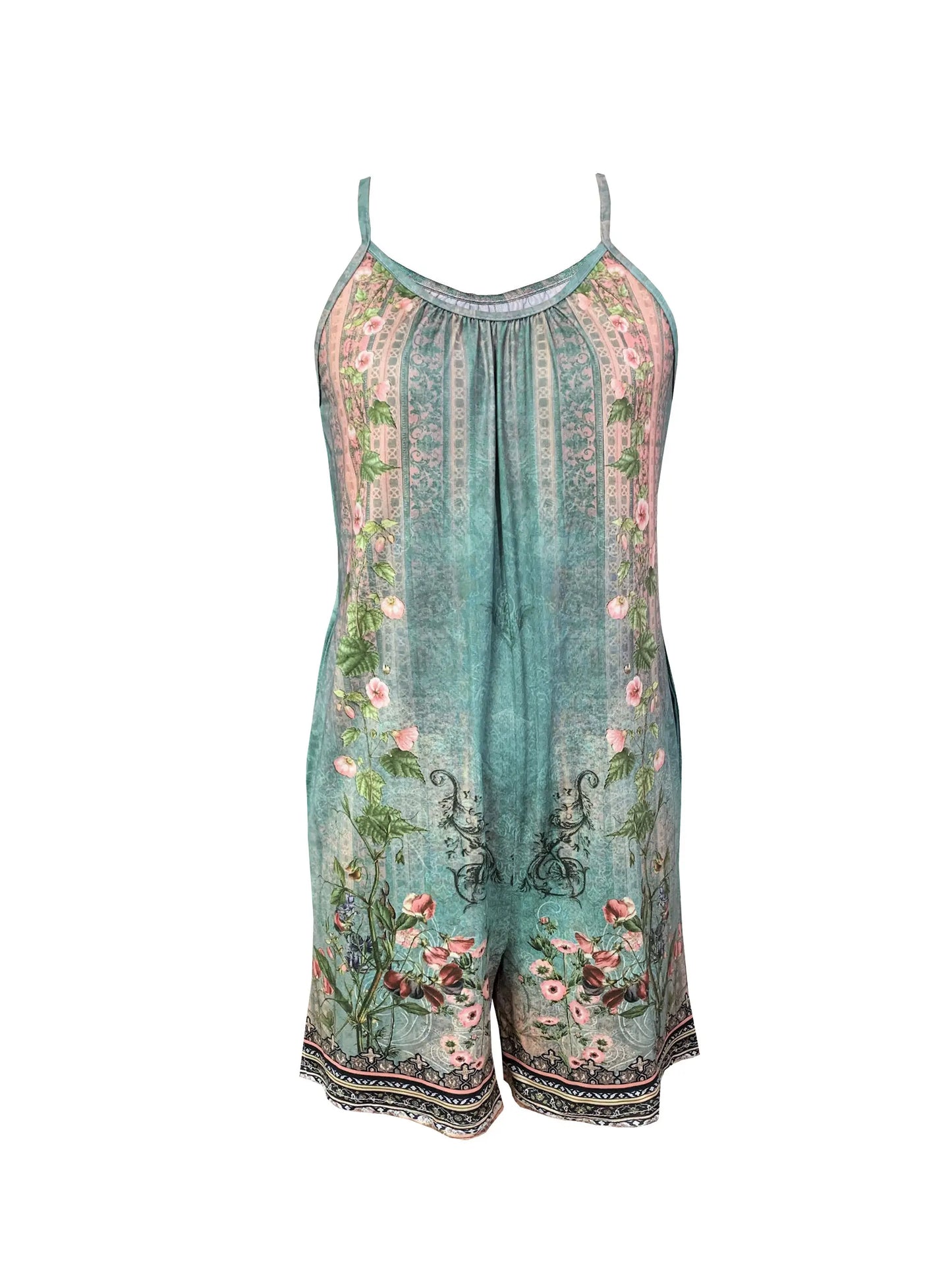 Women's Floral Print Sleeveless Romper Jumpsuit Vacation Style