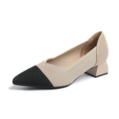 2025 New Women's High Heels Large 42/43 Fashion Pointed Anti slip Rubber Bottom Knitted Breathable Shoes