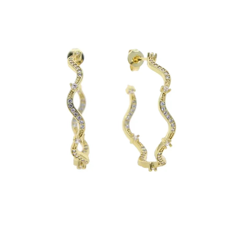 Fashionable Women's Wave Band Bracelet Ring Earring Necklace Set with 5A Cubic Zirconia CZ in Micro Pave Setting