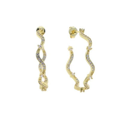 Fashionable Women's Wave Band Bracelet Ring Earring Necklace Set with 5A Cubic Zirconia CZ in Micro Pave Setting