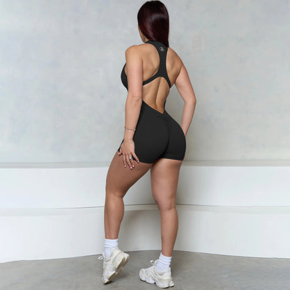 Allure The Brand Sleeveless ZIPPER Scrunch Butt Romper Women Sporty Jumpsuit Lycra Short Fitness Gym Overalls Workout Clothes