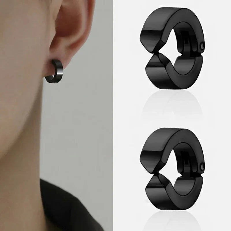 2pcs Punk Non Piercing Clip Earrings for Man Woman, Titanium Steel Stud Earrings Teens Hip Hop Style Ear Ring Jewelry Accessory