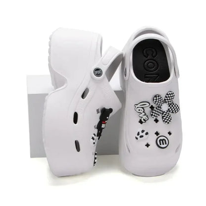 9cm Women Chunky Platform Sandals Summer Soft Thick Sole Diy Clogs Garden Shoes Woman Closed Toe Non-Slip Beach Slides Sandals