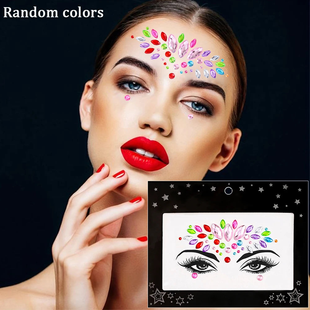 1Sheet 3D Rhinestone Face Tattoo Stickers Coloful Glitter Gems Sliders Festival/Makeup Waterproof With Diamond Tattoos Decals *&