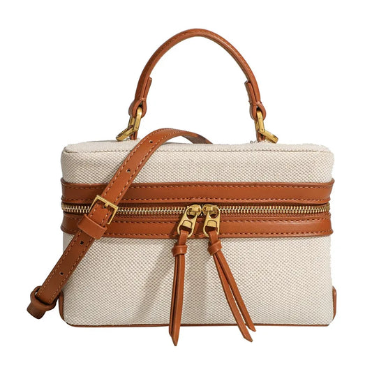 Retro Splicing Canvas Box Bag, Commuter Tote Shoulder Crossbody Bags For Women Daily Lunch Box Bag Pouch