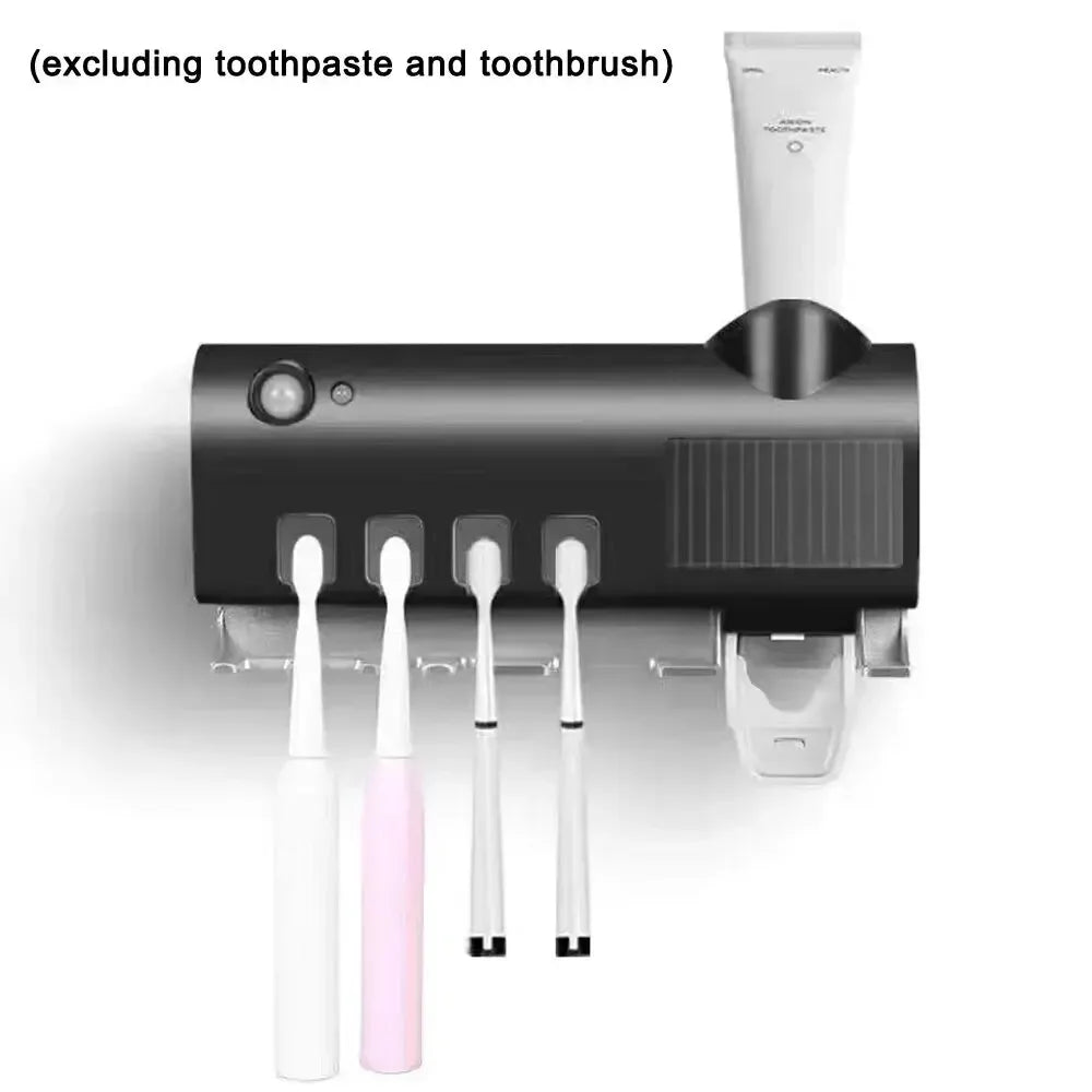 A wall mounted solar ultraviolet toothbrush sterilizer with automatic toothbrush holder and bathroom accessories