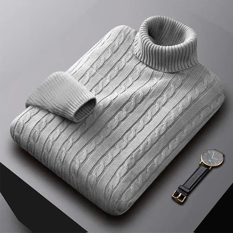 2025 New Men's High Neck Sweater Solid Color Pullover Knitted Warm Casual Turtleneck Sweatwear Woolen Mens Winter Outdoor Tops