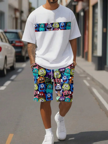 Summer Simple Letter Print Men's Crew Neck Short Sleeve Top And Shorts Harajuku Street Fashion Men's Suit Everyday Casual Comfor