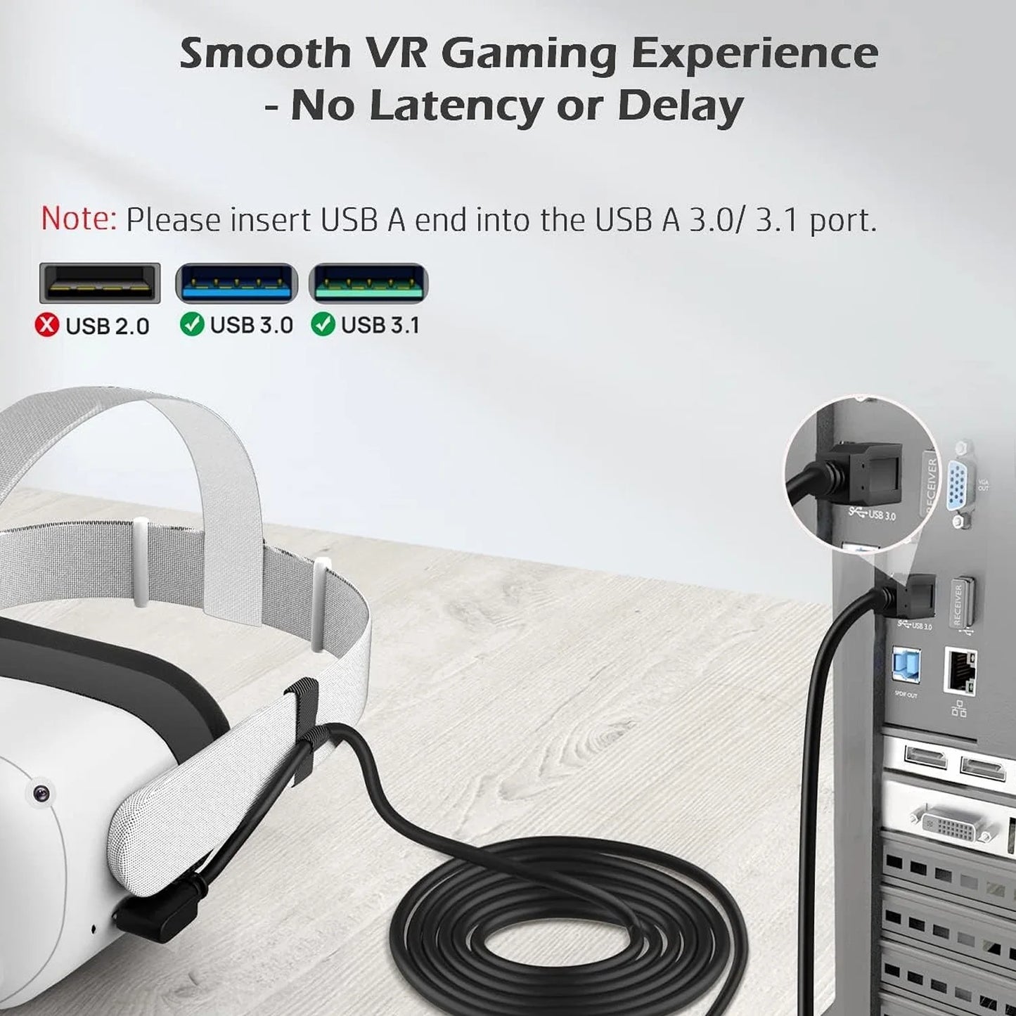 For Quest 2/Quest 3S/Quest 3 USB-C Link Cable ¨C Fast Data Transfer & Charging Cable for Seamless VR Gaming and PC Connectivity