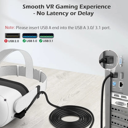 For Quest 2/Quest 3S/Quest 3 USB-C Link Cable ¨C Fast Data Transfer & Charging Cable for Seamless VR Gaming and PC Connectivity