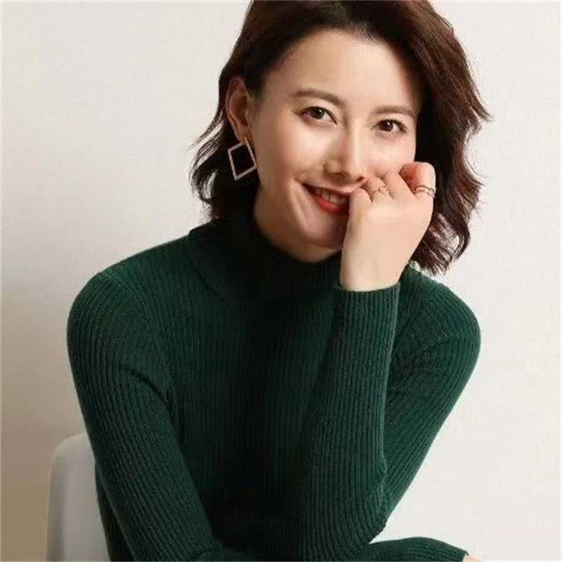Autumn Winter Thick Sweater Women Knitted Ribbed Pullover Sweater Long Sleeve Turtleneck Slim Jumper Soft Warm Pull Femme