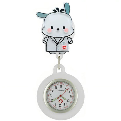 MINISO Nurse Doctor Hospital Medical Workers Lovely Cat Dog Health Care Hang Clip Badge Reel Pocket Watches Retractable Clock