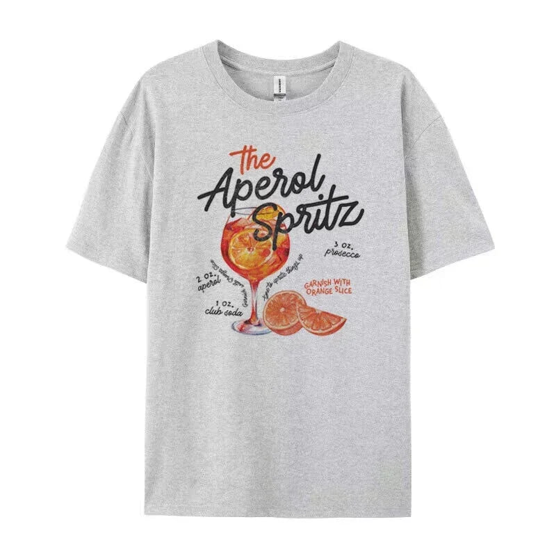 Aperol Spritz Retro Cocktail Graphic Tees Women Cute Alcohol Drink T Shirt Loose Cotton Printed T-Shirts Unisex Vintage Top Gift