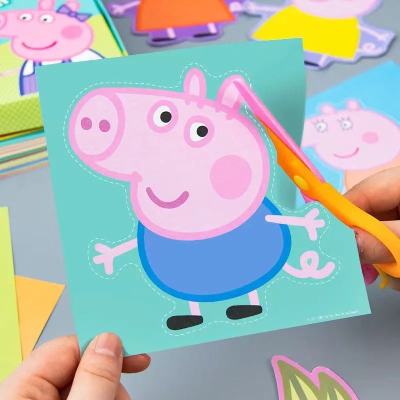 108pcs Peppa Pig Funny Paper Cuttings Origami Handmade Children's Colored Paper Kinder garten Learn Cartoon Baby Puzzle Toy Gift