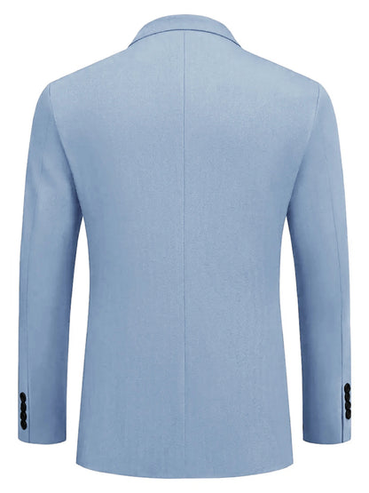 Men's Multi-Flap Pocket Pants Fashionable Slim Two-Button Blue Suit Jacket Suitable for Spring and Autum Business Banquet, Daily Outdoor Casual Men's Suit