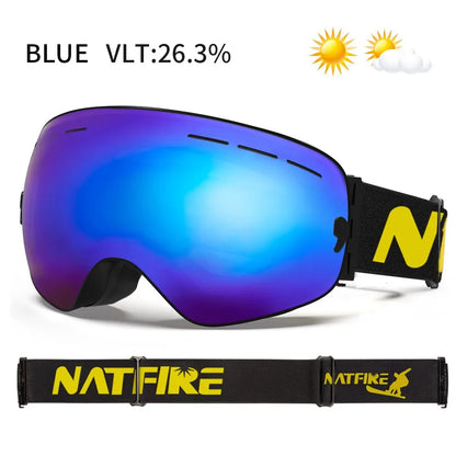 NATFIRE Ski Goggles Double Layers Anti-fog UV400 Snowboard Snow Goggles Snowmobile Glasses Eyewear Outdoor Sport Skiing Googles