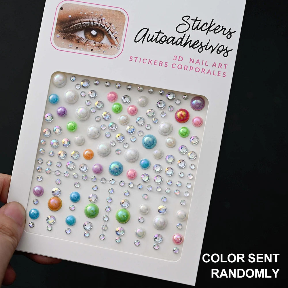 1Sheet 3D Rhinestone Face Tattoo Stickers Coloful Glitter Gems Sliders Festival/Makeup Waterproof With Diamond Tattoos Decals *&