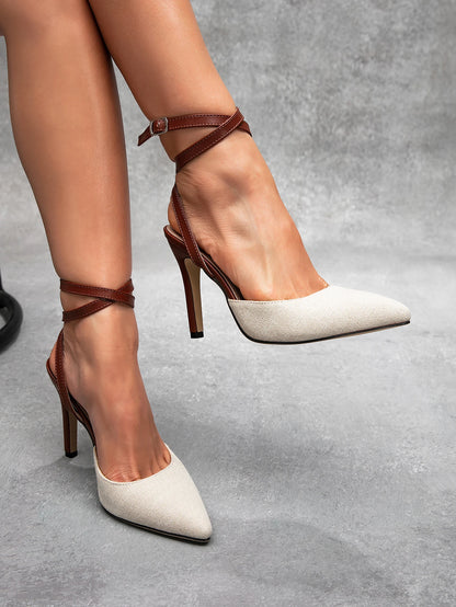 Women's New High Heels, Stiletto Heels, Pointed Toes, Slingback, Hollow Back, Color Matching, Fashionable and Sexy Street Party