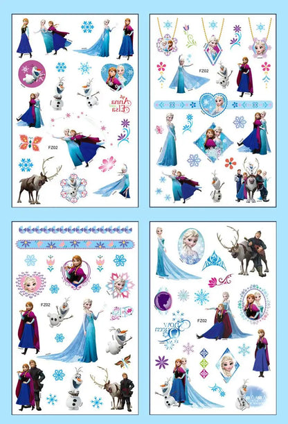 4Pcs/set Tattoo stickers Disney Stitch Princess Sofia Unicorn Frozen Action Cars Cartoon Sticker For Birthday Party Gift
